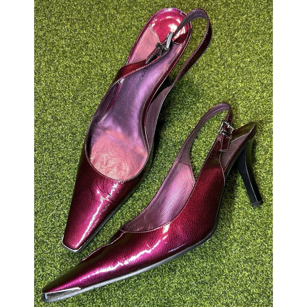 BCBG MAXAZRIA Women’s Sling Back Heel Square Toe Size 8 B Wine Garnet Burgundy